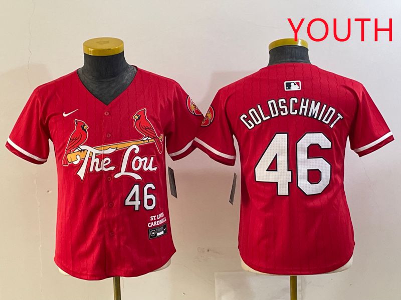 Youth St.Louis Cardinals #46 Goldschmidt Red City Edition 2025 Nike MLB Jersey style 1